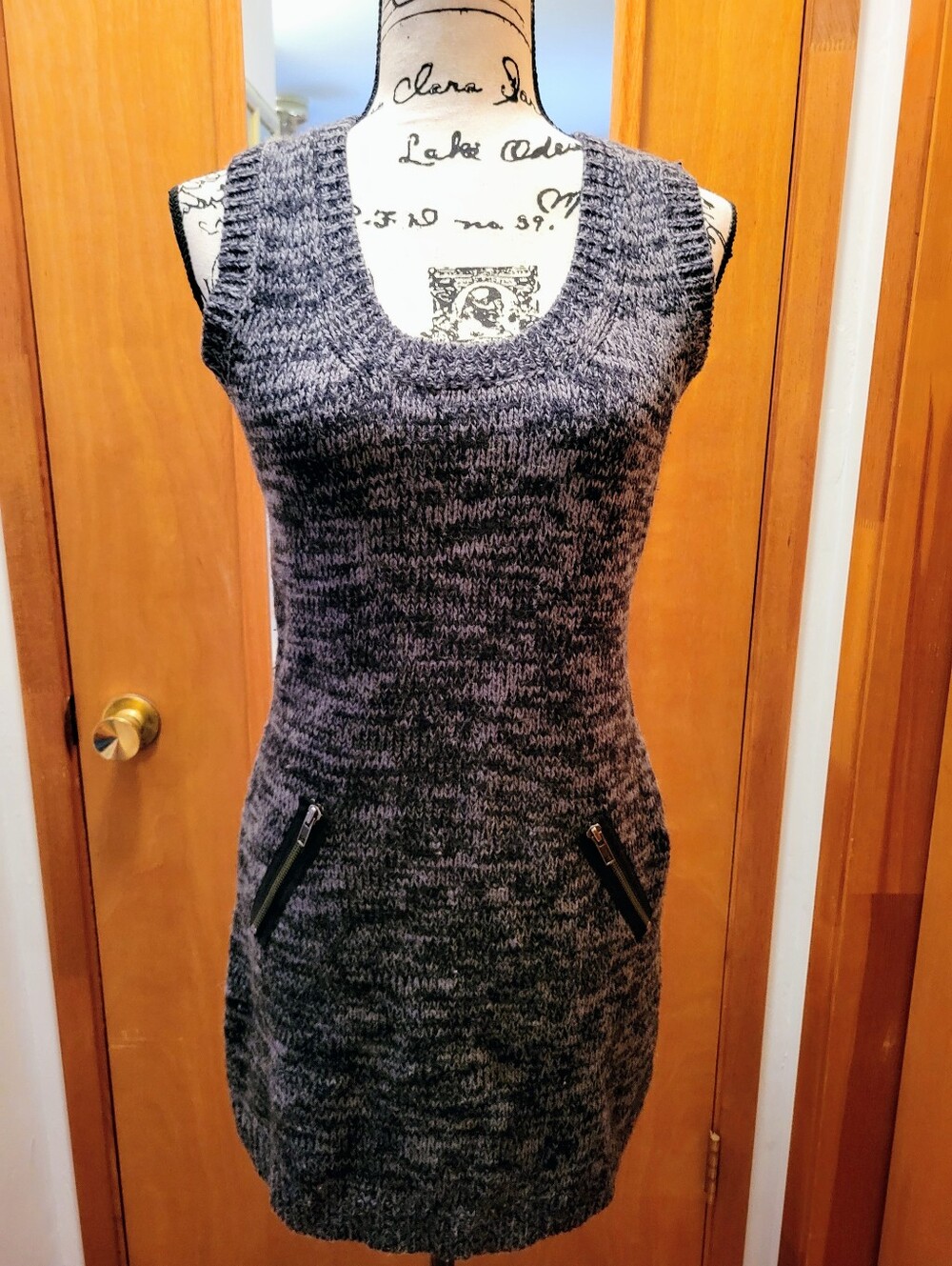 Like Love Wool Knit Sleeveless Sweater Dress in Marled Charcoal, Bodycon, M